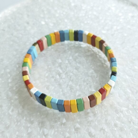 Roxanne Assoulin Rainbow Brite Bit X Bit Gold Colorful Enamel Stretch Bracelet - Picture 2 of 4